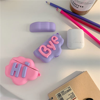Whimsical Clouds: Cartoon HI BYE Silicone Case for AirPods