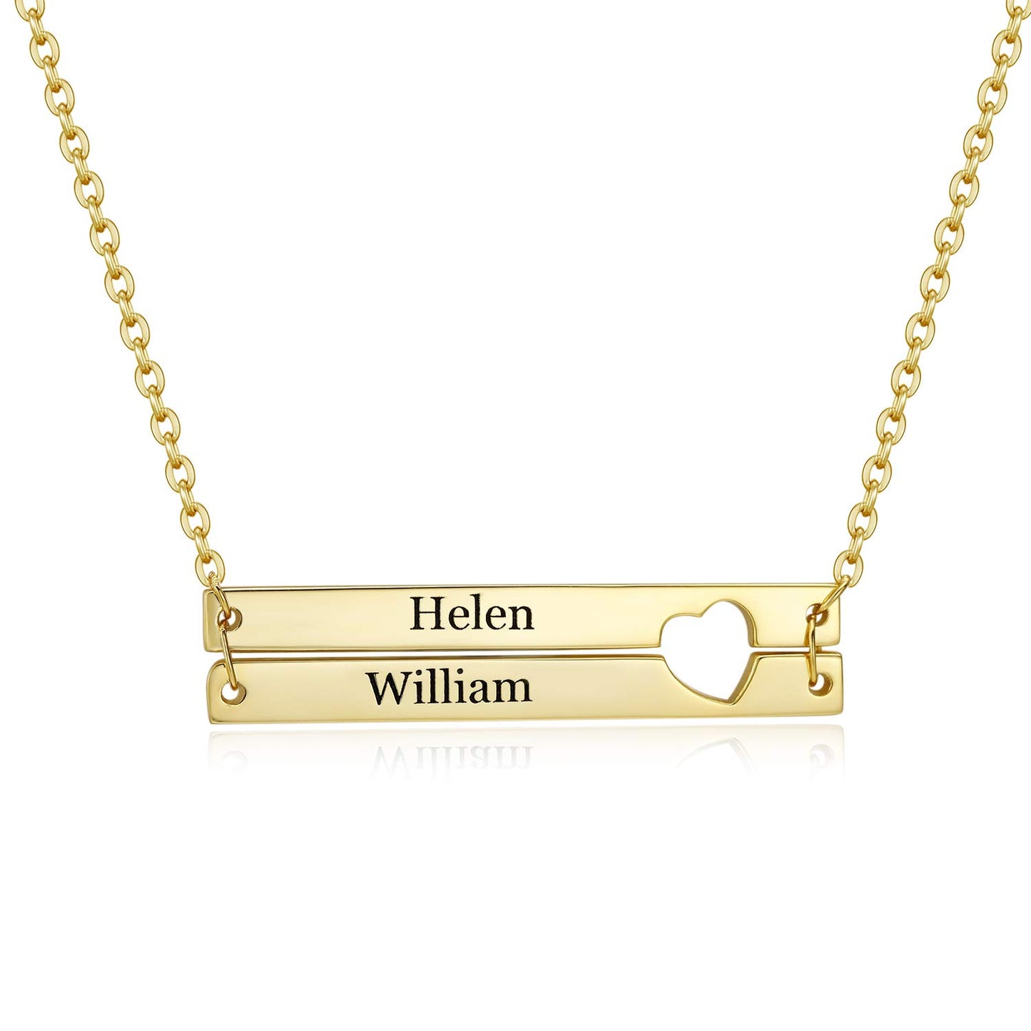 Custom Double Layer Bar Heart Name Necklace
