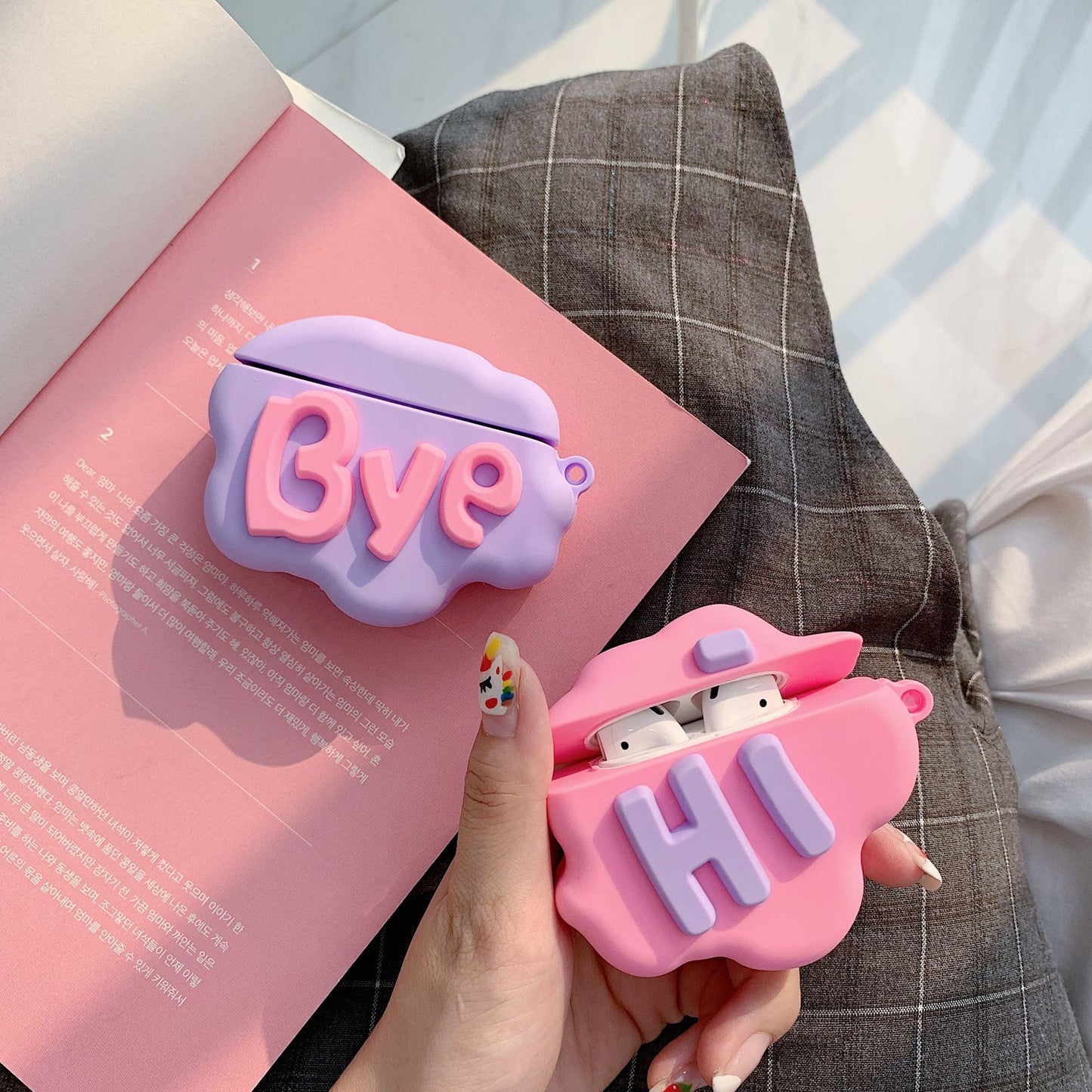 Whimsical Clouds: Cartoon HI BYE Silicone Case for AirPods