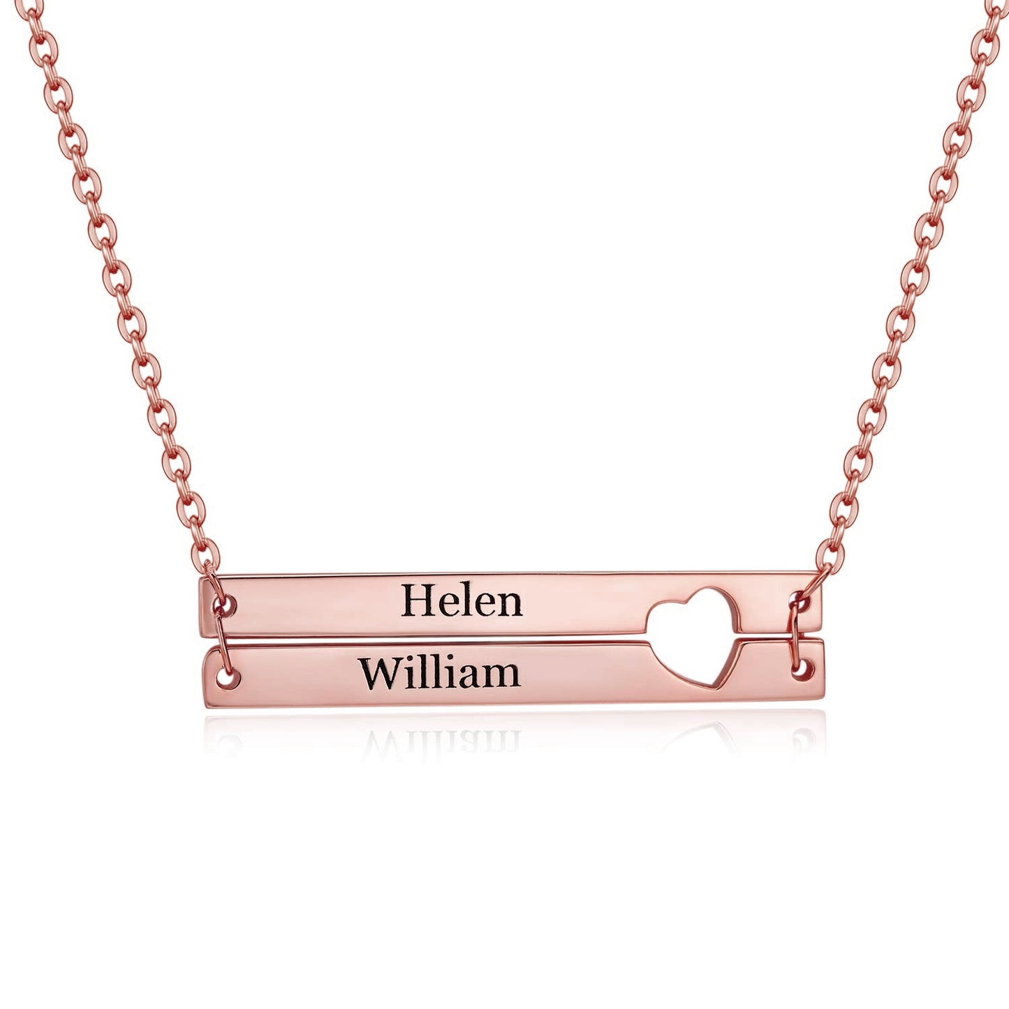 Custom Double Layer Bar Heart Name Necklace