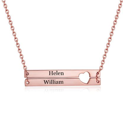 Custom Double Layer Bar Heart Name Necklace