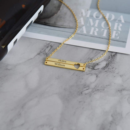 Custom Double Layer Bar Heart Name Necklace
