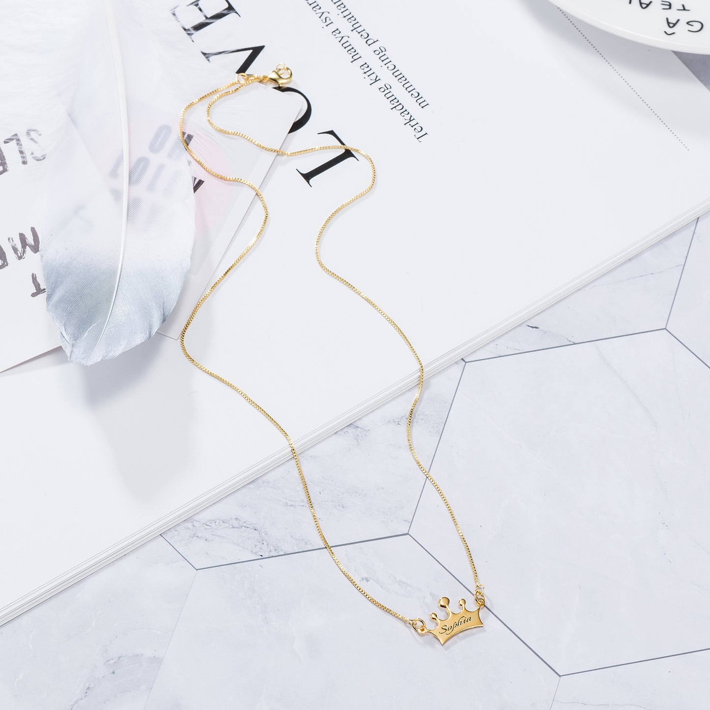 Noble Crown Lettering Custom Name Necklace