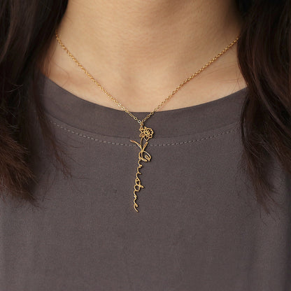 Silver Customizable Birthday Flower Pendant Necklace s925