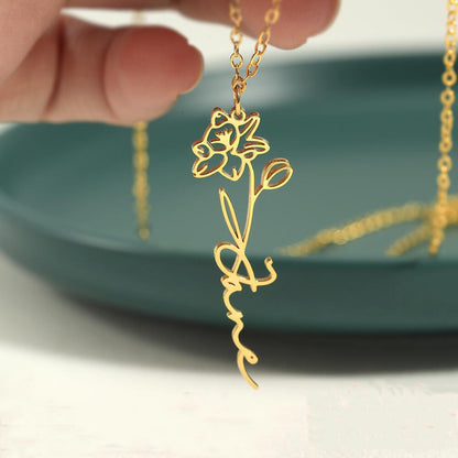 Silver Customizable Birthday Flower Pendant Necklace s925