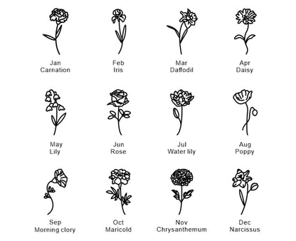 Silver Customizable Birthday Flower Pendant Necklace s925