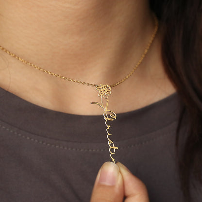 Silver Customizable Birthday Flower Pendant Necklace s925